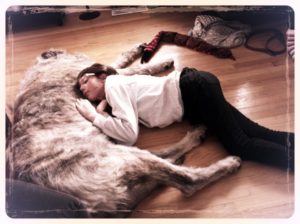 young teen with irish wolfhound